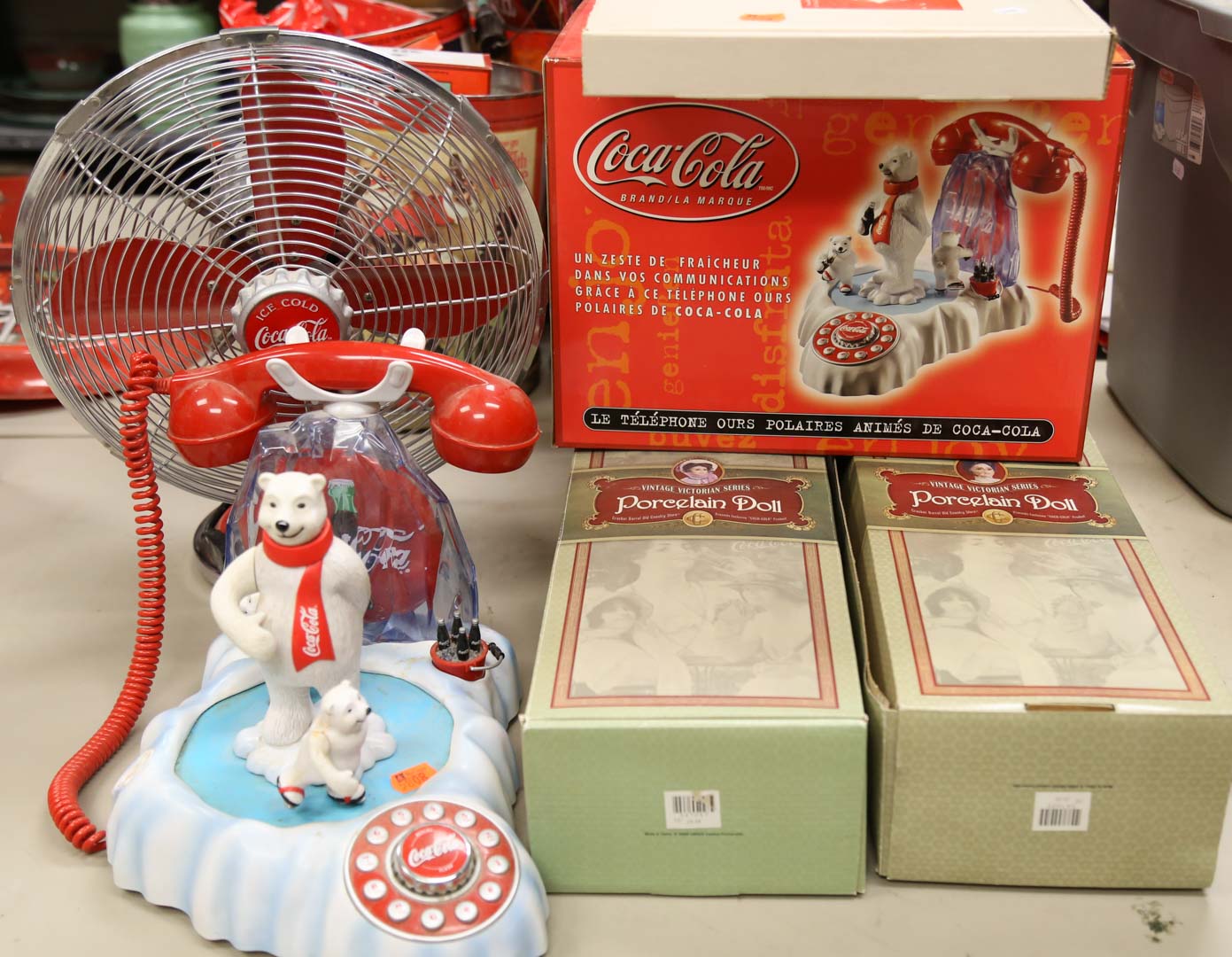 Appraisal: Coca-Cola collectibles including dolls phone a table fan and a