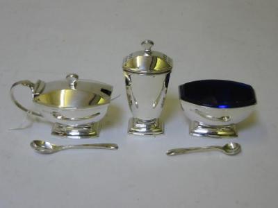 Appraisal: A THREE PIECE CONDIMENT SET maker Ollivant Botsford Birmingham of