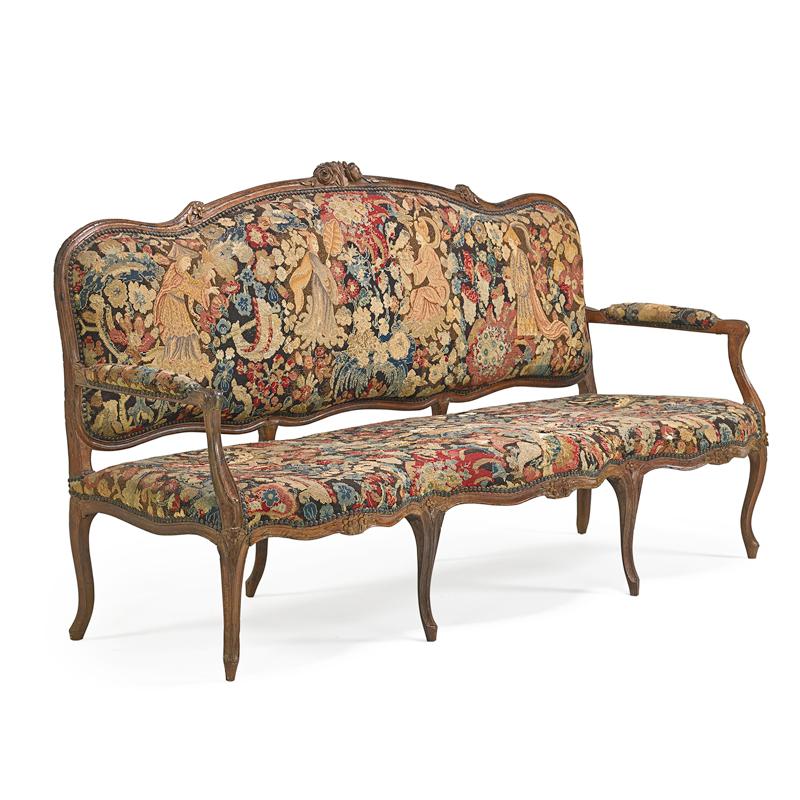 Appraisal: LOUIS XV CANAPE Walnut with upholstered seat and back ca