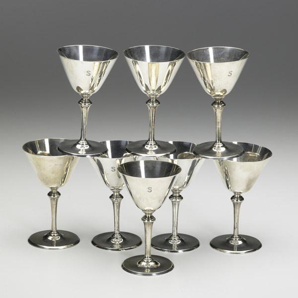 Appraisal: TIFFANY CO Set of eight silver martini goblets Monogram S