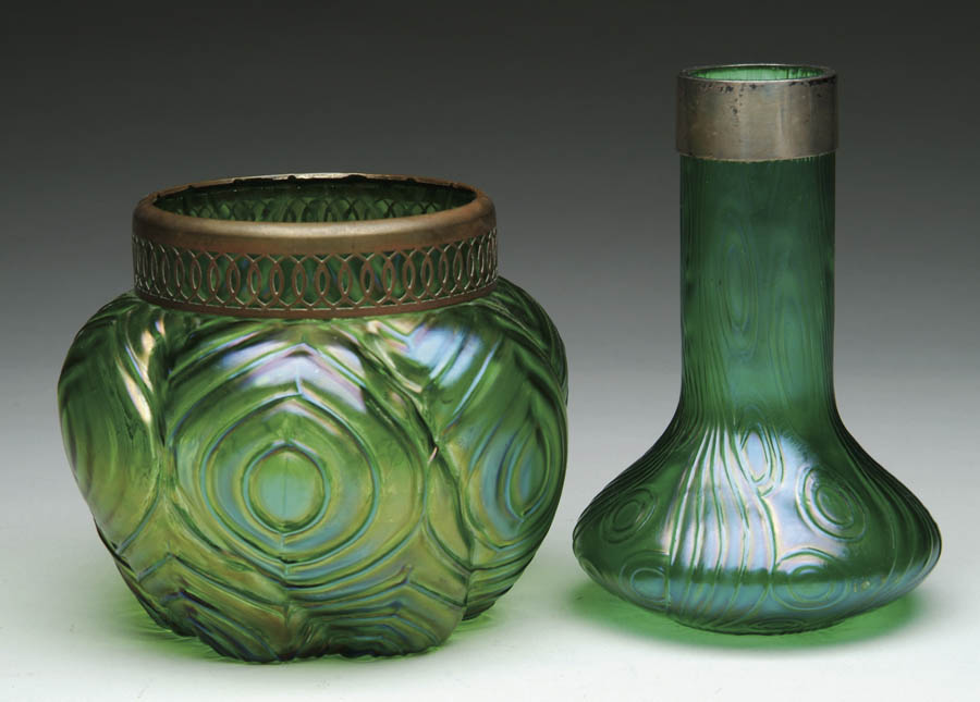 Appraisal: TWO LOETZ TYPE VASES One is a blown-out mold with