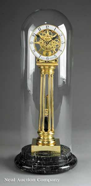 Appraisal: A Gilt Brass Skeleton Clock th c after William Smith