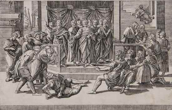 Appraisal: Agostino Veneziano fl - The Death of Ananias engraving after