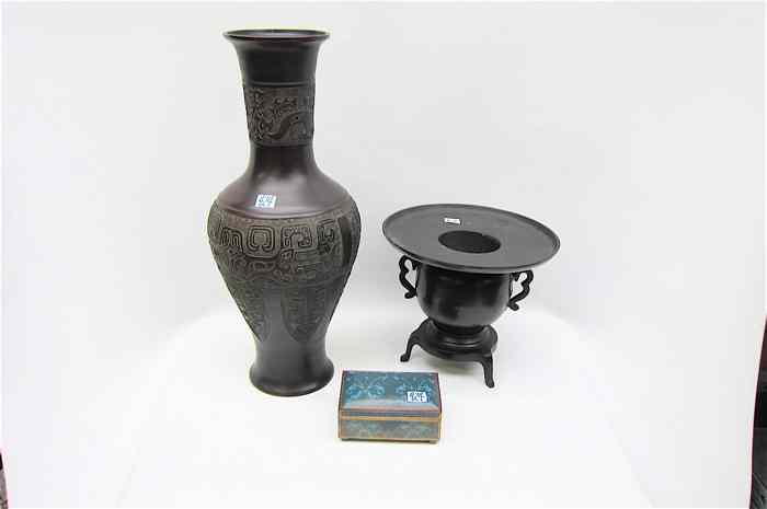 Appraisal: JAPANESE USABATI BRONZE VASE CLOISONNE BOX pieces The usabati with