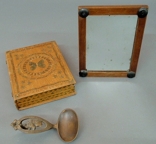 Appraisal: Group th c wooden items- mahogany shaving mirror x butterfly