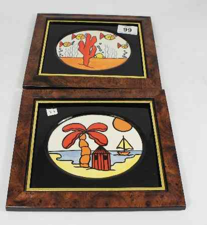 Appraisal: Lorna Bailey Old Ellgreave Pottery Wall Plaques in Wooden Mounted