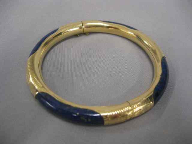 Appraisal: k Gold Lapis Bracelet hinged bangle - '' across grams