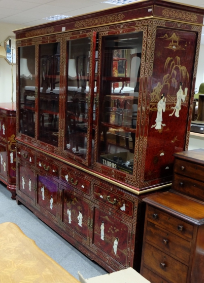 Appraisal: th century deep red and gilt Chinese large door glass