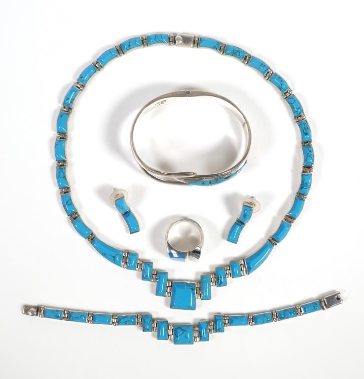 Appraisal: Matched set of sterling silver and turquoise stones including a