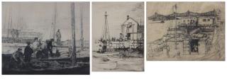 Appraisal: Three Antique Dry Point Etchings Three Antique Dry Point Etchings