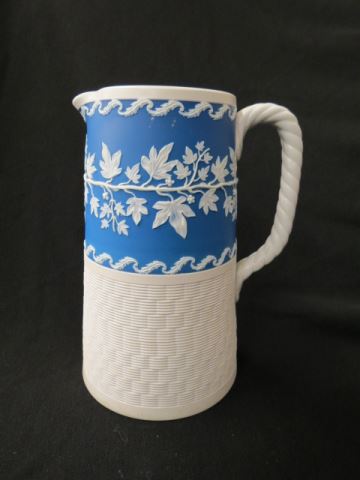 Appraisal: English Jasperware Pitcher flowering vine on blue with white basketweave