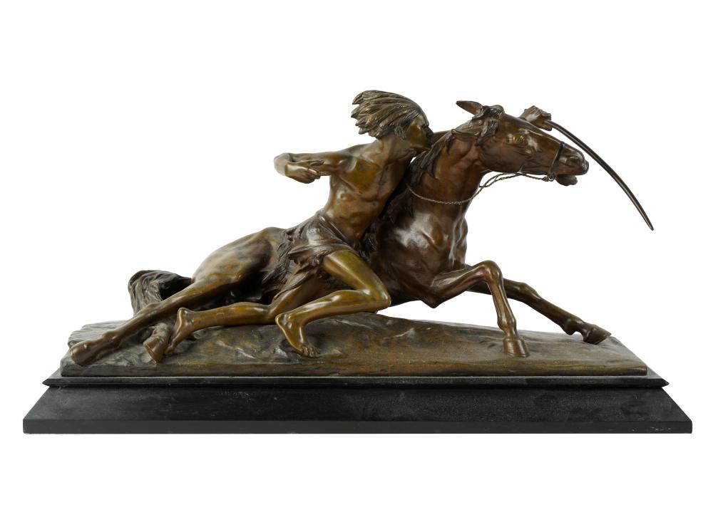 Appraisal: EDOUARD DROUOT - INDIEN ET SON CHEVALpatinated bronze mounted to