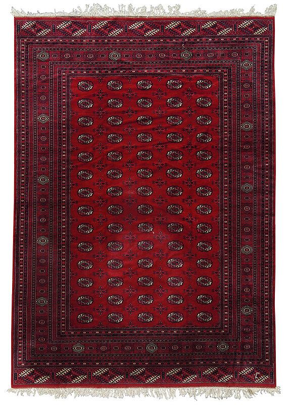 Appraisal: Afghanistan Carpet th century red field with repeating rows of