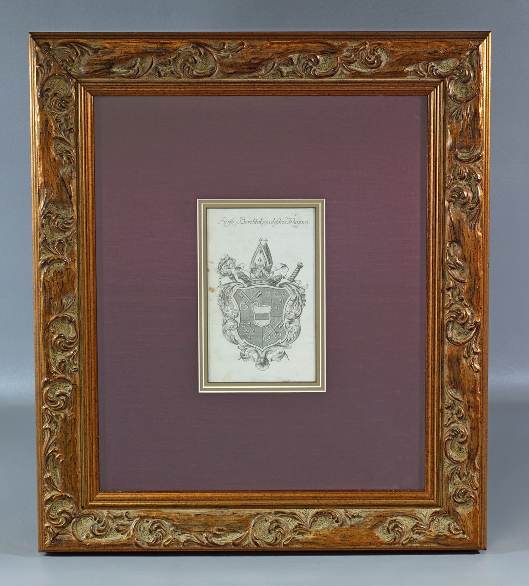 Appraisal: Framed German coat of arms Wappen c modern frame x