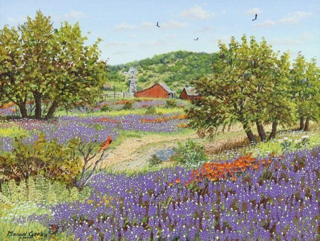 Appraisal: Framed oil on canvas painting Bluebonnets signed lower left Manuel