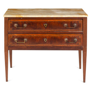 Appraisal: An Italian Mahogany and Marquetry Marble-Top Commode th Century Height