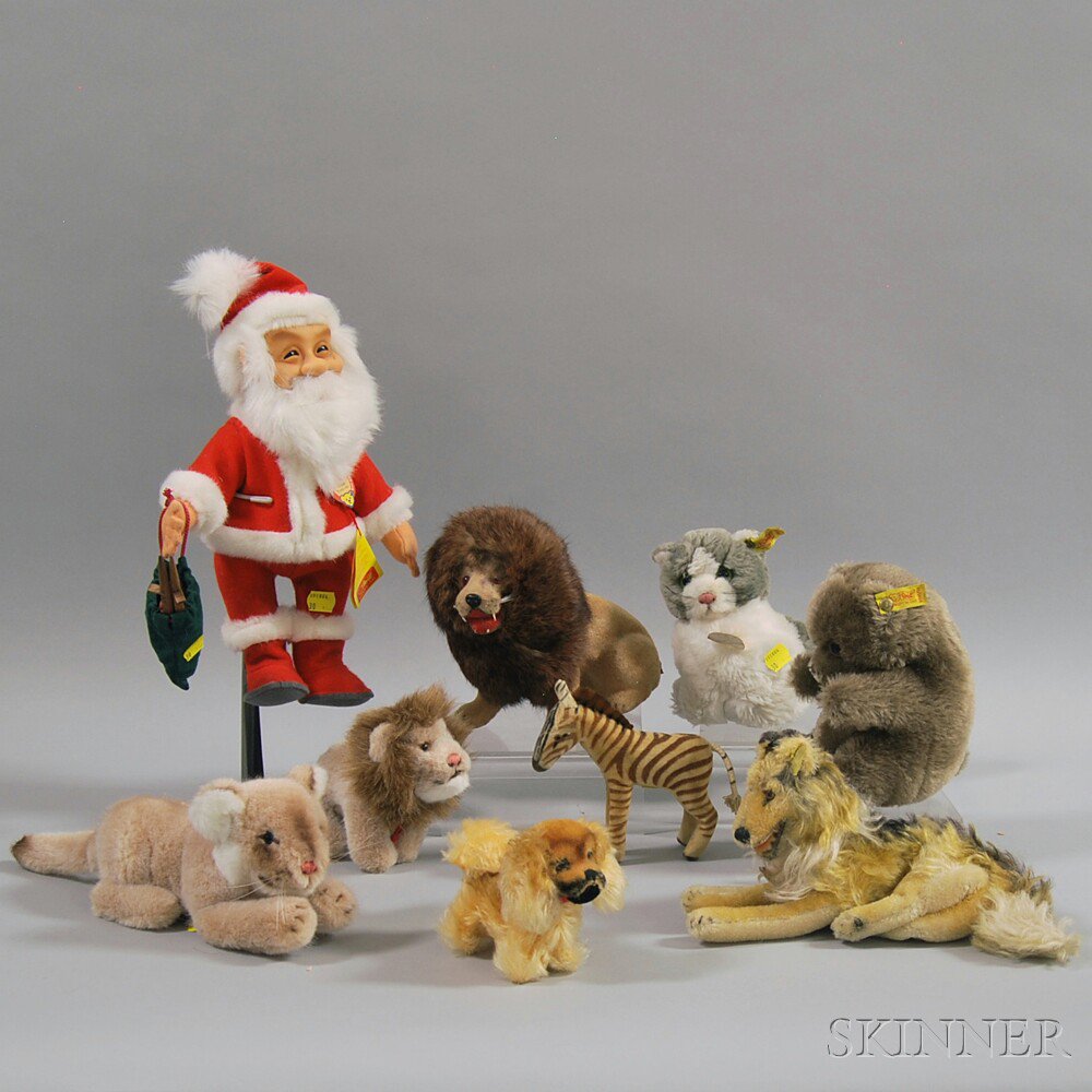 Appraisal: Nine Mostly Steiff Plush Toys a Steiff Santa Claus lion