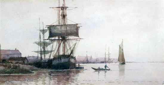 Appraisal: Frederick James Aldridge - watercolour Shipping in a harbour monogrammed