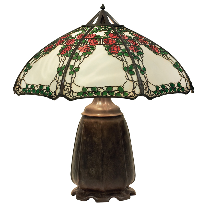 Appraisal: Handel lamp slag glass shade with rose trellis design in