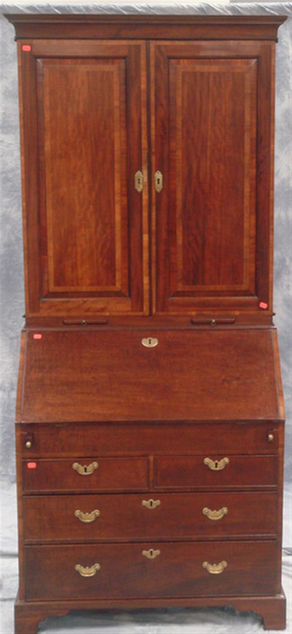 Appraisal: Inlaid mahogany George II secretary bookcase stepped and shaped interior