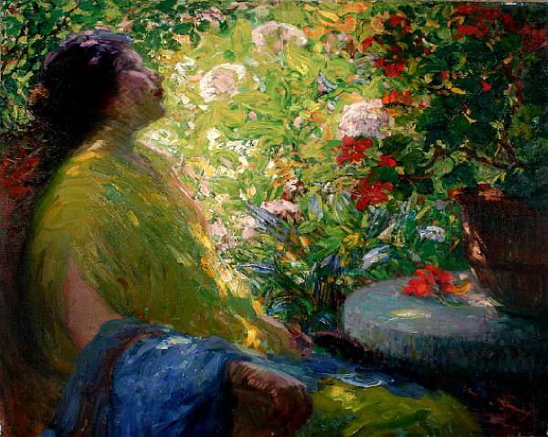 Appraisal: n a California School Lady Seated in a Garden oil