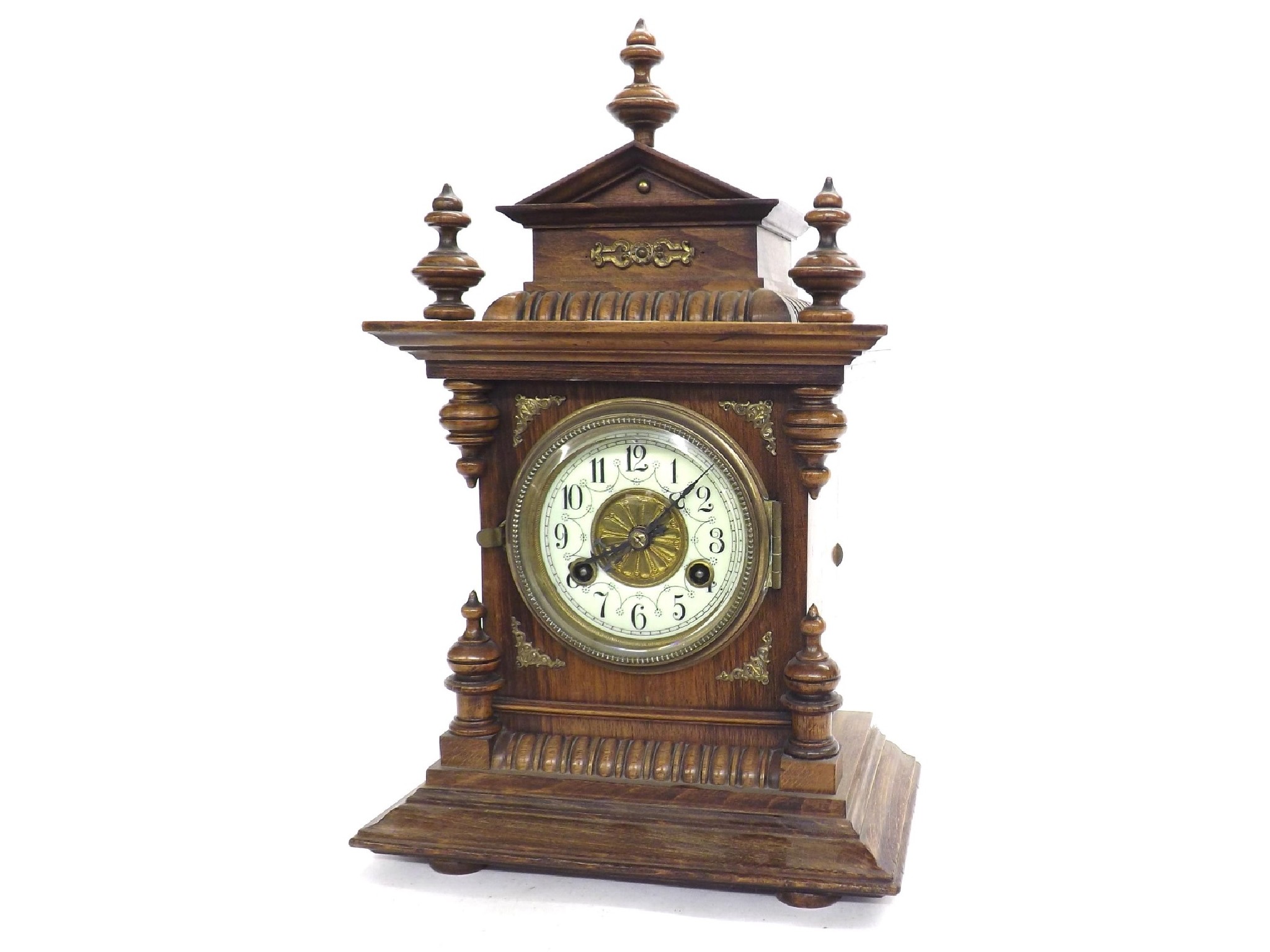 Appraisal: German walnut two train mantel clock striking on a gong