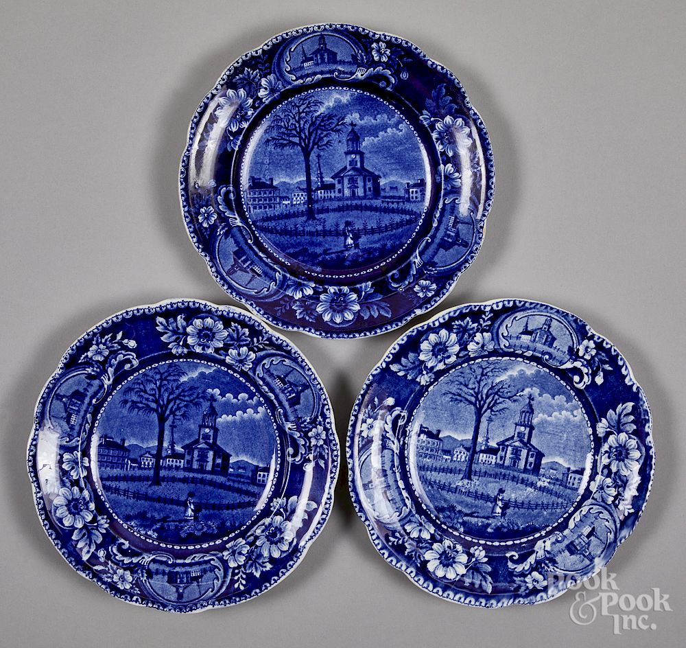 Appraisal: Three Historical blue Staffordshire plates Three Historical blue Staffordshire Winter