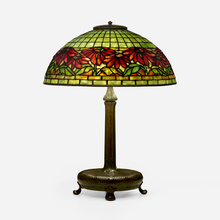 Appraisal: Tiffany Studios POINSETTIA TABLE LAMP USA c leaded glass patinated