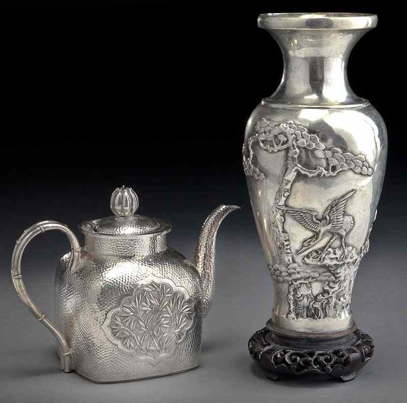 Appraisal: Pcs Chinese silver including vase depicting dragons and cranes with