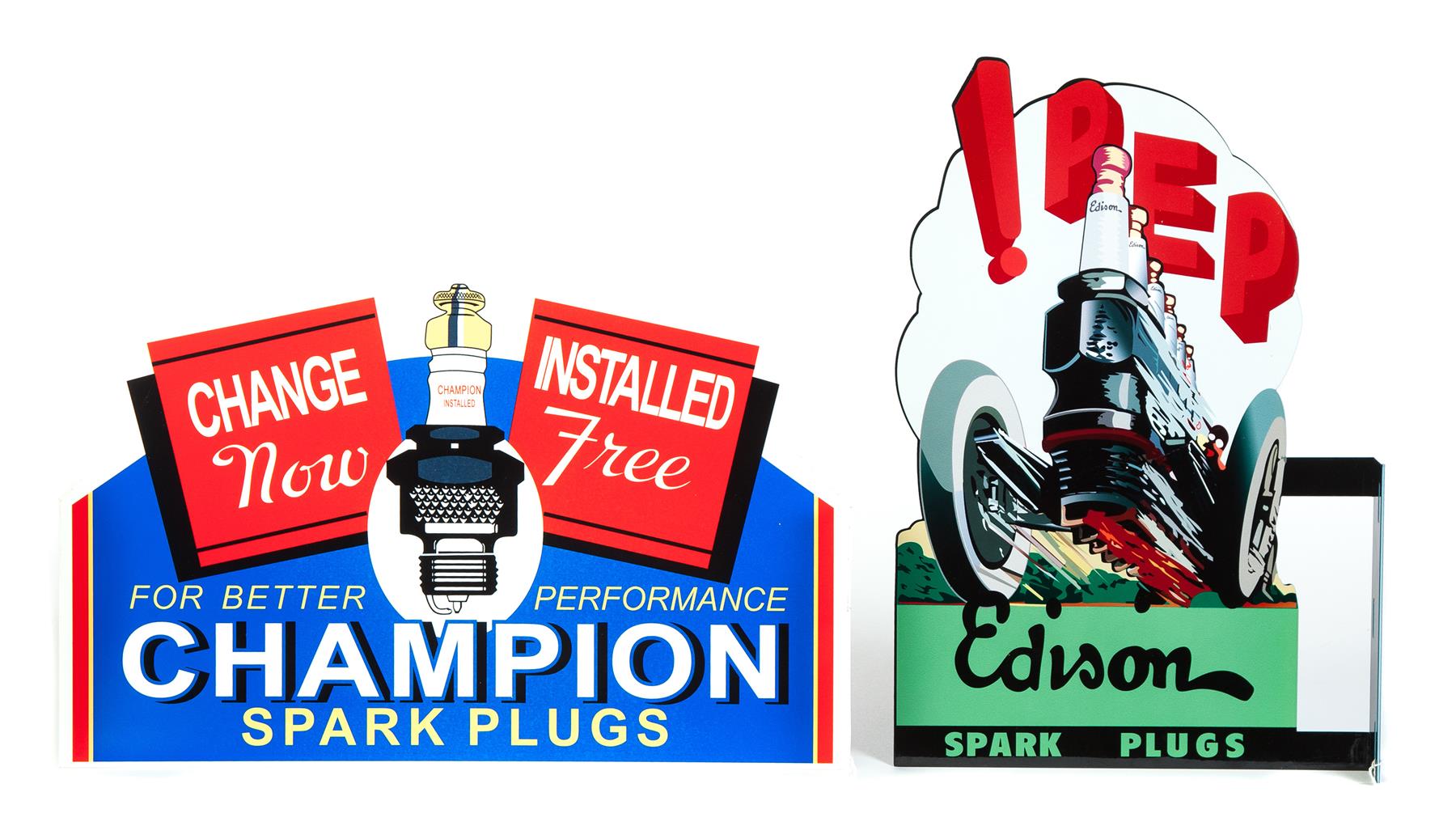 Appraisal: TWO CONTEMPORARY SPARK PLUG FLANGE SIGNS American late th- st