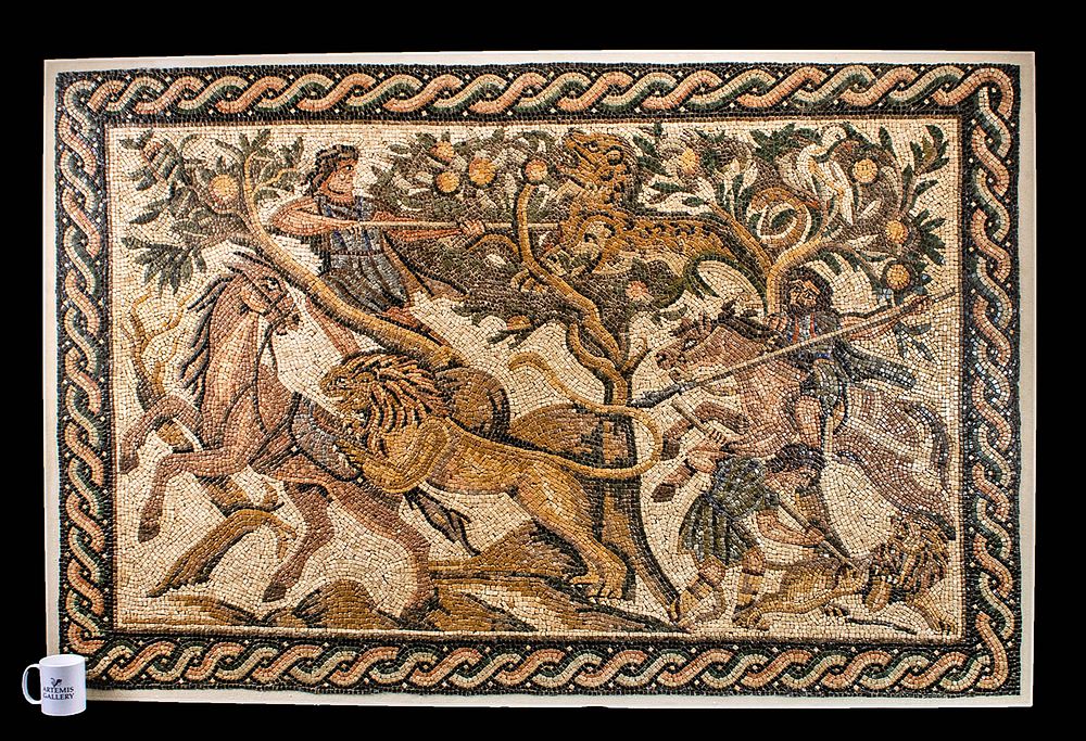 Appraisal: Stunning Huge Roman Stone Mosaic w Hunting Scene Roman Imperial