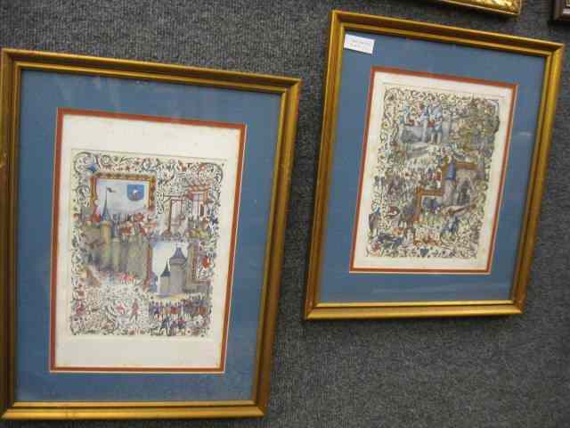 Appraisal: Pair of Lithographs medieval castle scenes '' x ''