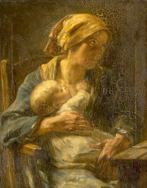 Appraisal: th C PAINTING Untitled mother and child oil on canvas