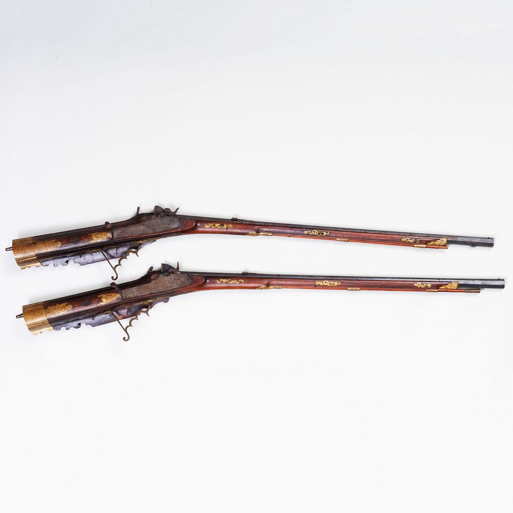 Appraisal: Rare Pair of Austrian Percussion Back-Striking Target Rifles Converted from