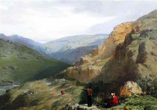 Appraisal: James Poole - oil on canvas Travellers in a mountain