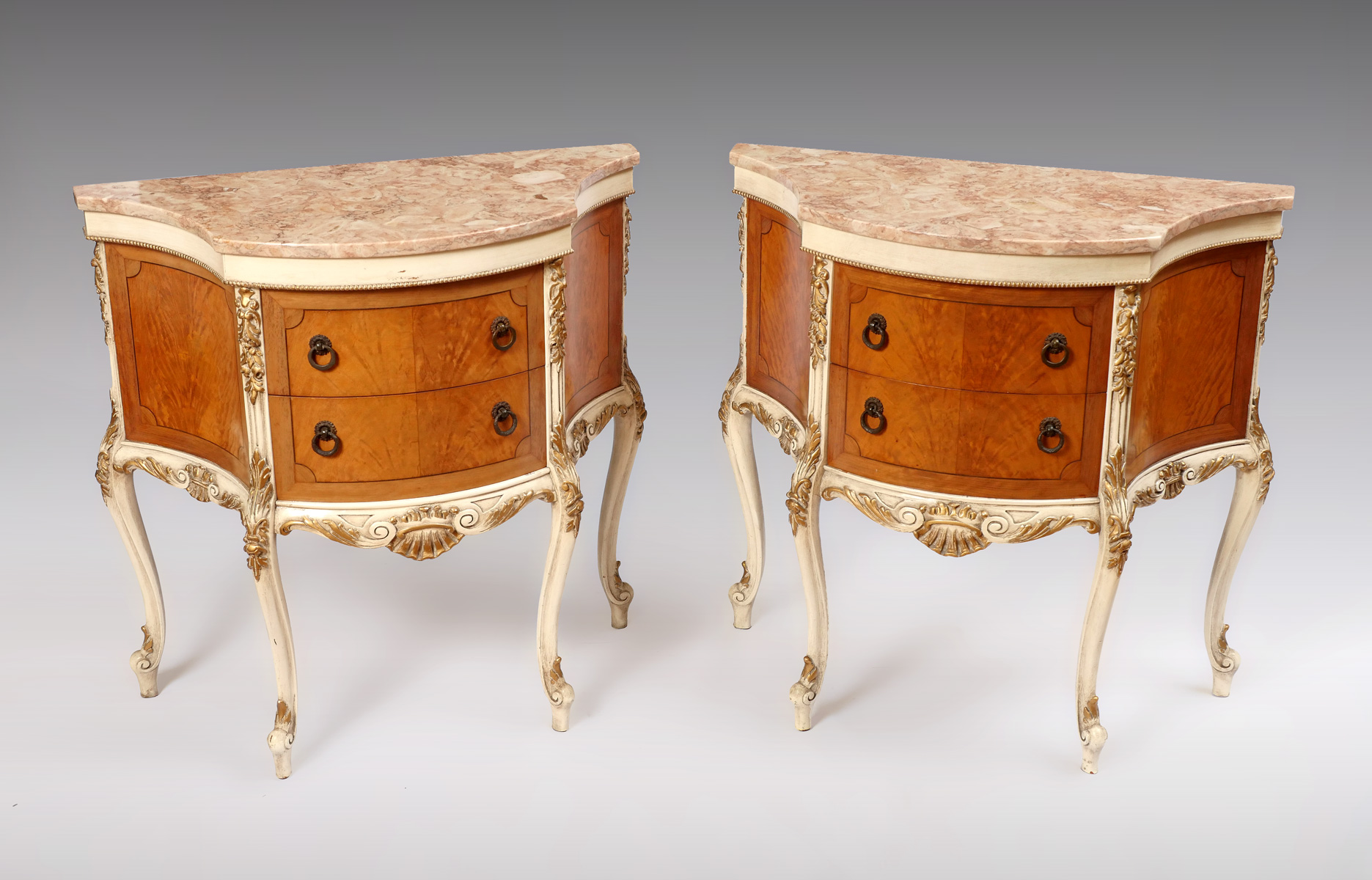 Appraisal: PAIR OF STYLISH FRENCH MARBLE TOP LAMP TABLES Pair of