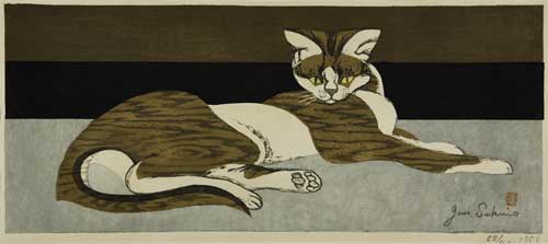 Appraisal: JUNICHIRO SEKINO Cat Color woodcut on Japan paper x mm