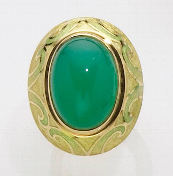 Appraisal: Chrysoprase and Enamel Ring Designed by Stephen Webster Upon seeing