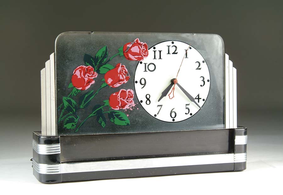 Appraisal: FOUR ROSES BAR DISPLAY CLOCK Light-up countertop art deco display