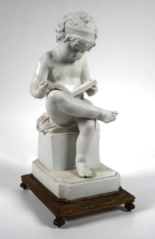 Appraisal: PARIAN WARE FIGURE OF BOY READING BOOKBisque parian ware porcelain