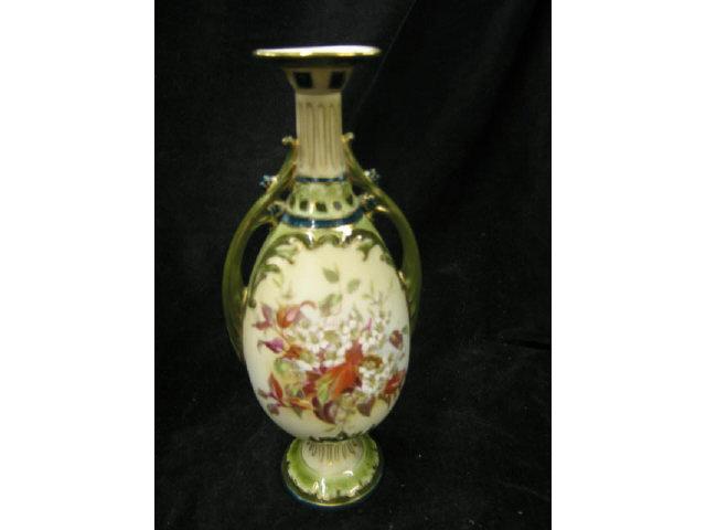 Appraisal: Austrian Porcelain Vase fine handpainted floral gold trim handled