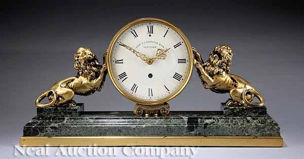 Appraisal: An American Gilt Bronze and Green Marble Mantel Clock early