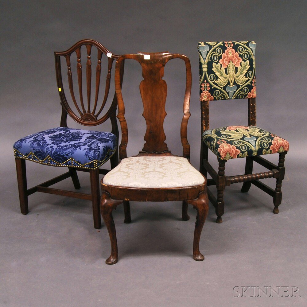 Appraisal: Three Assorted Side Chairs an early upholstered side chair with