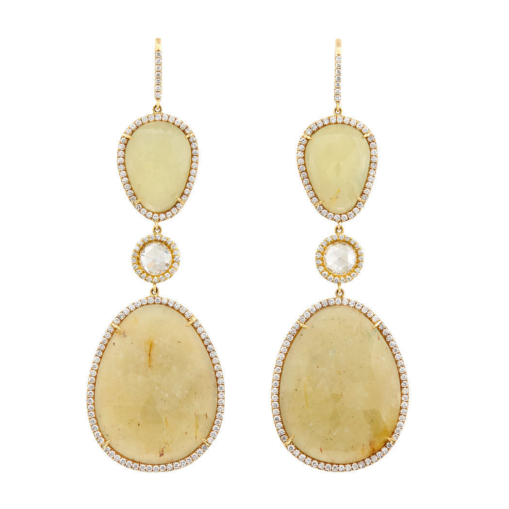 Appraisal: Pair of Gold Diamond and Sliced Diamond Pendant-Earrings modified pear-shaped