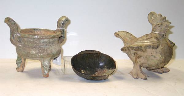 Appraisal: Three lead glazed ceramics Including one Liao style tripod censer