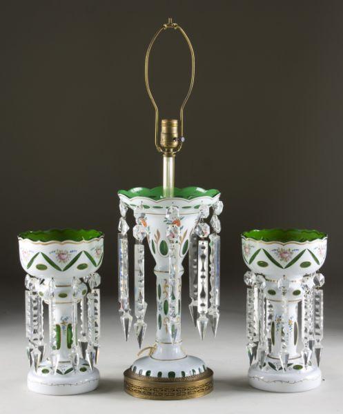 Appraisal: Three Piece Bohemian Cased Glass Lustre Set early th c