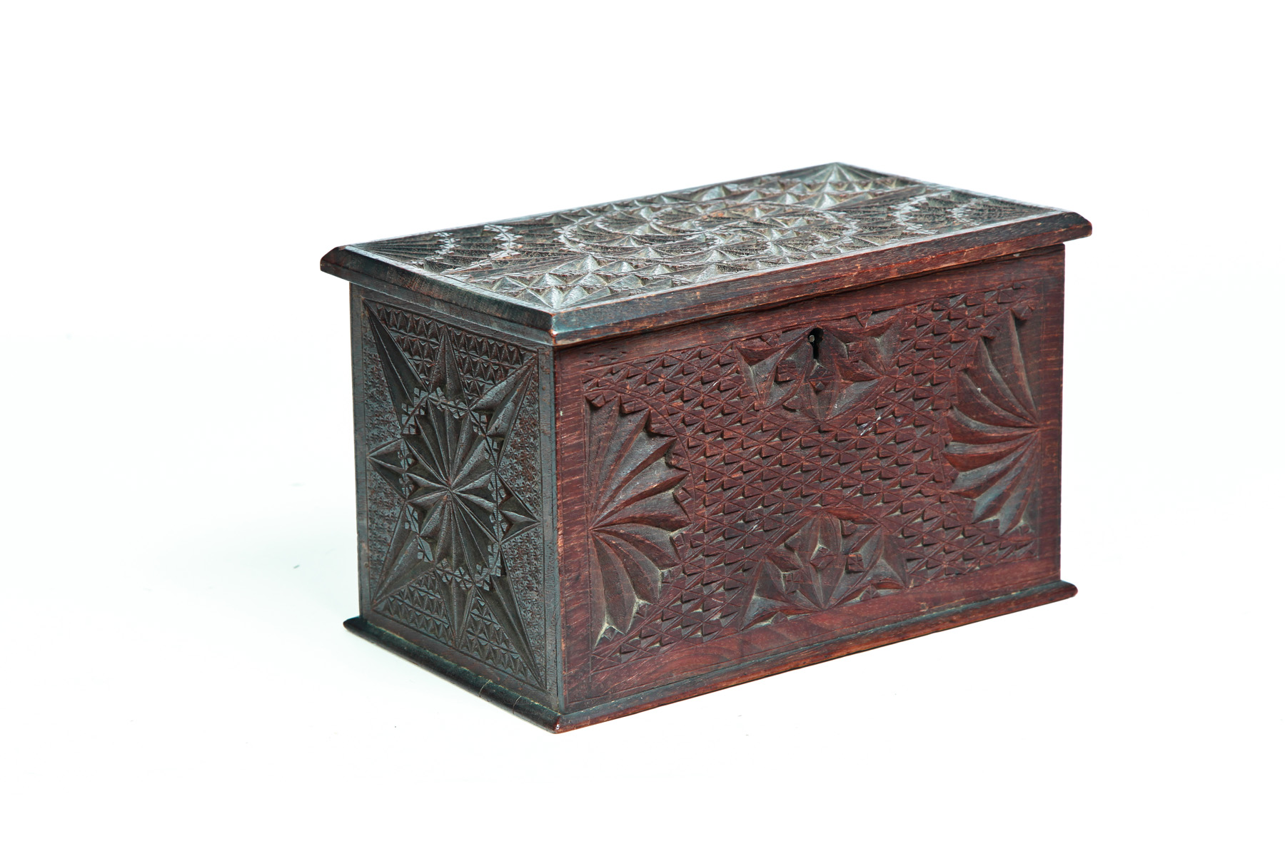 Appraisal: CHIP CARVED LOCK BOX Probably American nd half- th century