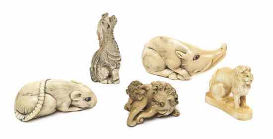 Appraisal: A Group of Five Ivory Animal Form Netsuke one depicting