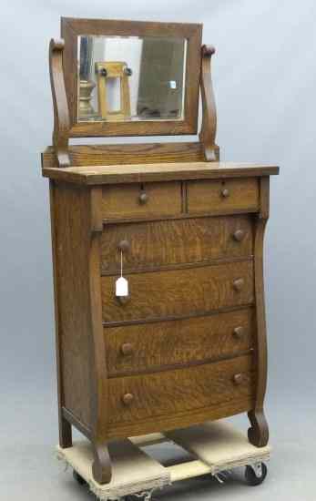 Appraisal: th c oak tall chest drawers with mirror '' W