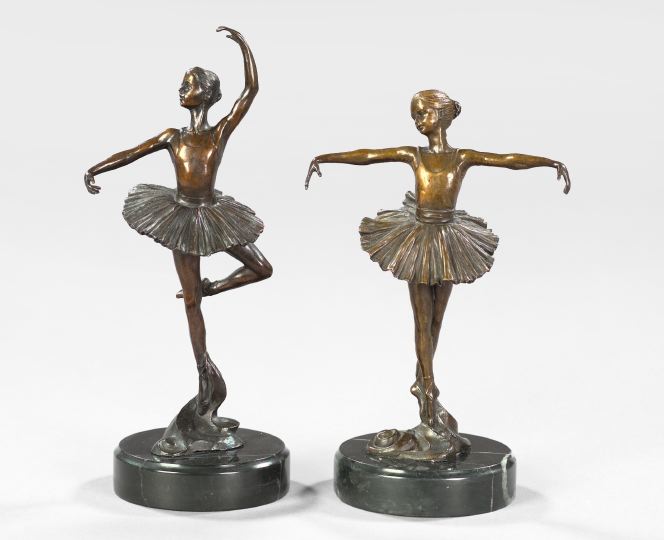 Appraisal: Jean-Pierre Masier French - pair of patinated bronze figures of